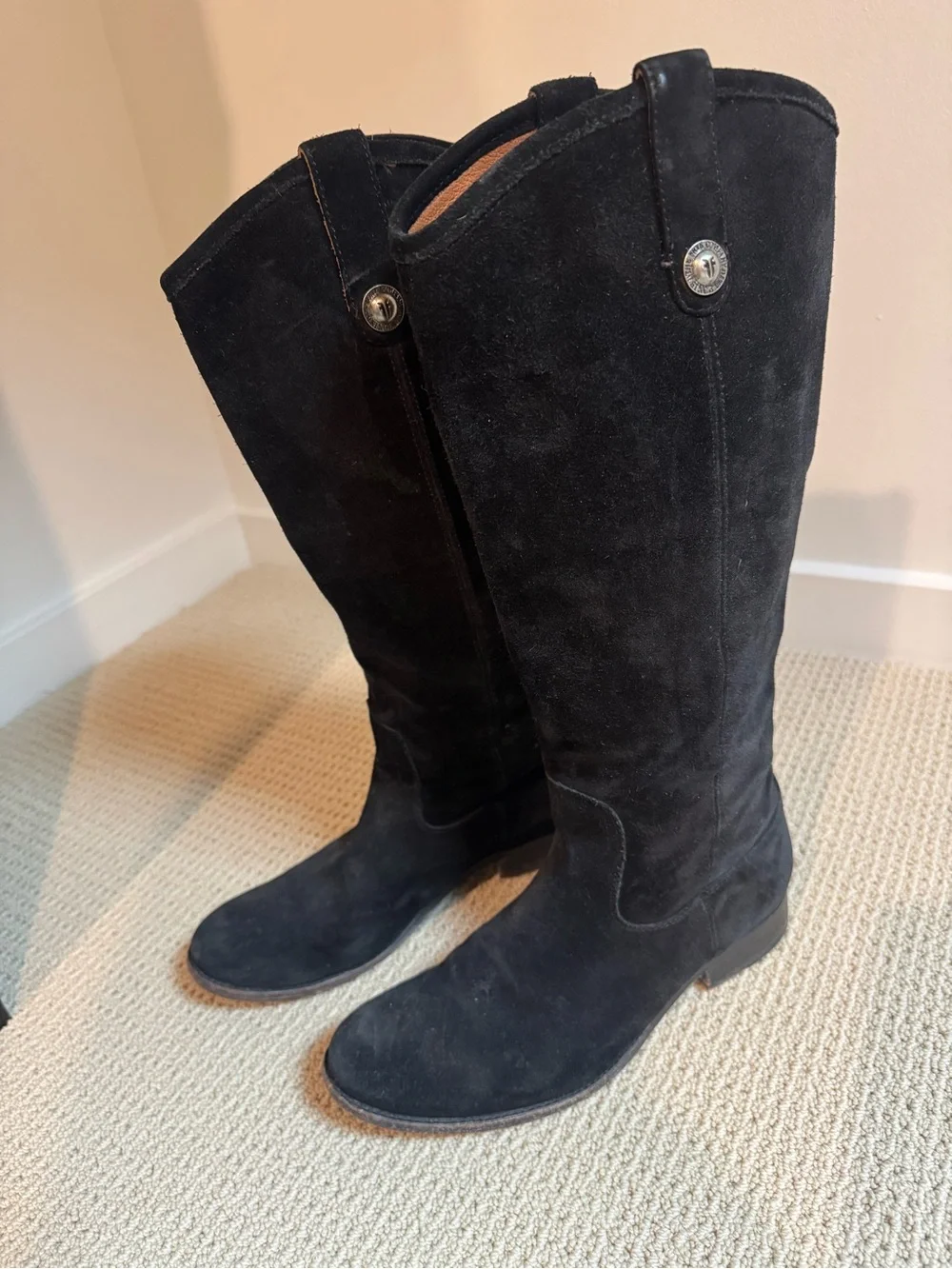 Frye Black Suede Melissa riding Boots 8.5